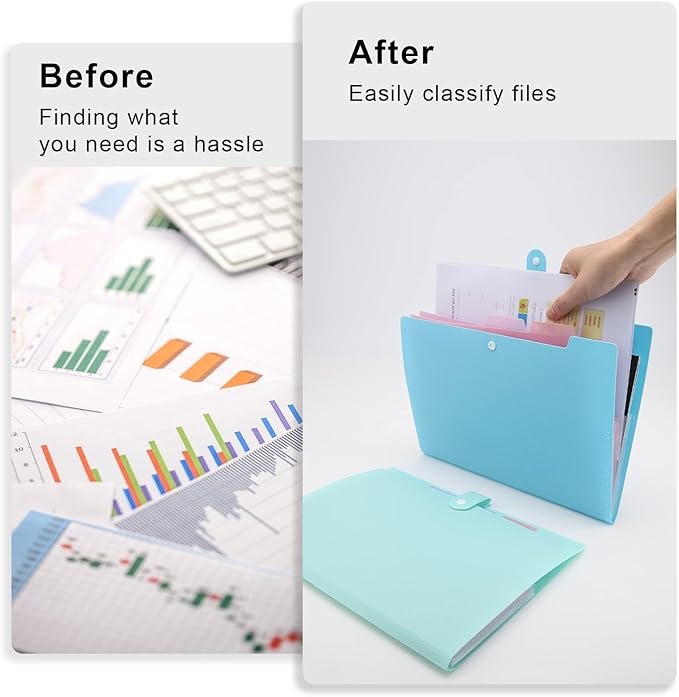 NAFY Colorful Expanding File Folder, 5 Pockets Folder with Colored Labels Portable Weave Pattern Accordion File Folder A4 Letter Size Project Organizer Document Folder for Office School (Black)