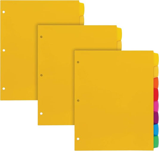 Oxford Write & Erase Plastic Binder Dividers, 8 Tab, Write On Tabs, Erase Ballpoint Pen, Non Permanent Marker, Pencil, Asstd. Colors, 3 Sets (89992)