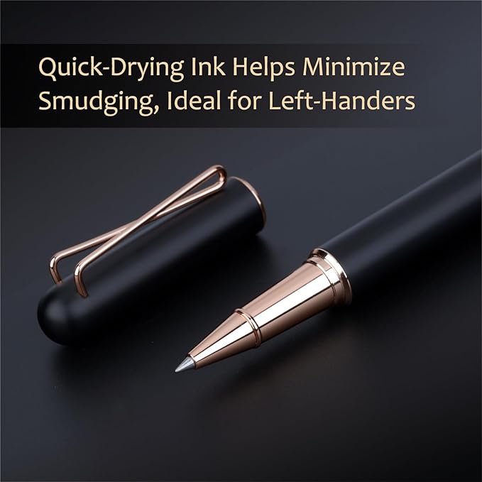 Luxury Rollerball Pen Gift - 2 Pack Roller Ball Pen for Men & Women, 0.5mm Medium Point Black Ink Fancy Office Gift Pen Set,Quick-Dry Smooth Writing Nice Metal Pen for Professionals, Journaling