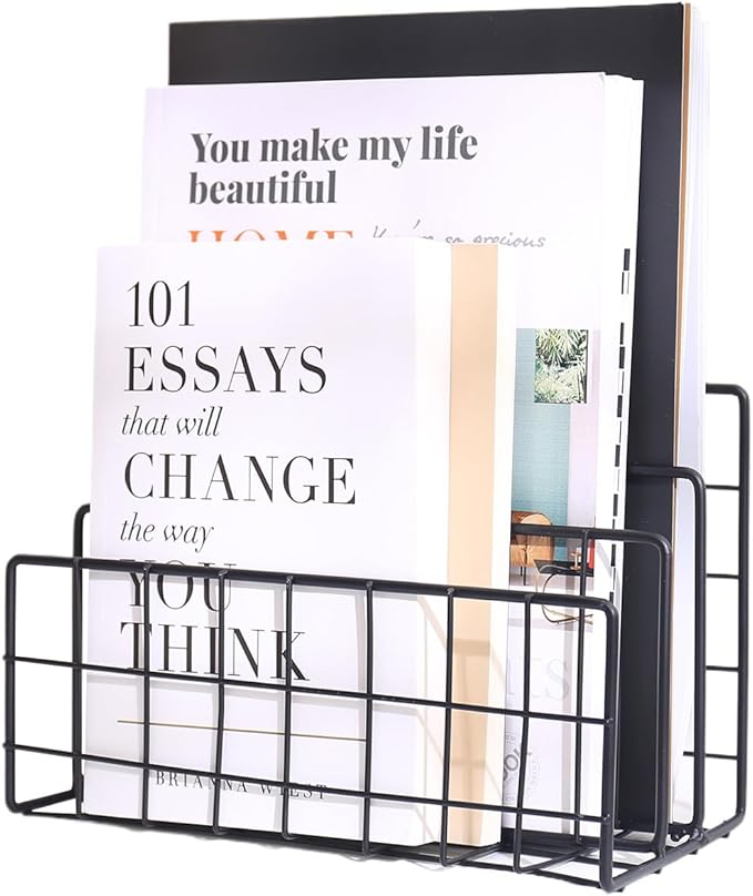 File Folder Organizer for Desktop,3 Section Metal Vertical magazine Stand Holder,Paper tray/Mail countertop/Record/Letter/Book Rack Sorter Holders,Desk organizers and accessories & office supplies