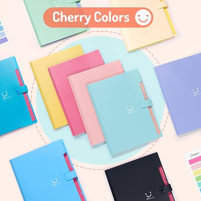 Forvencer Accordion File Organizer, Letter Size, 5 Pocket Expanding File Folder, Cute File Folder with Labels, Portable File Organizer for School Office Supplies, Folders for Documents, Light Green