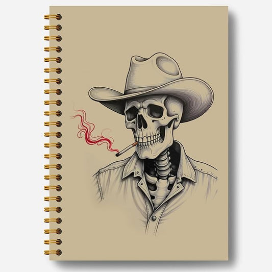 Vintage Skeleton Cowboy Western Notebook, Funny Gothic Skeleton Journal, Vintage Goth Journal, Gothic Office Supplies, Western Cowboy Skull Hardcover Spiral Notebooks 5.5x8.3 Inch