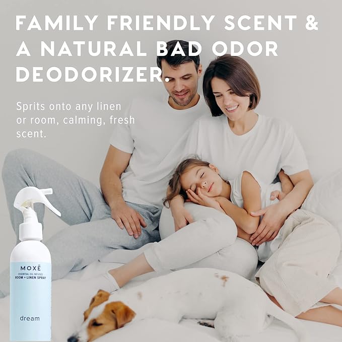 MOXE Dream Linen & Room Spray, Essential Oils for Sleep, Natural Aromatherapy Mist, Bedding, Pillows, Sheets, Home & Bedroom, Lavender, Chamomile, Lemongrass, Grapefruit, 8 Ounces (1 Pack)
