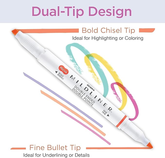 Zebra Pen Mildliner Dual-Tip Highlighter Set, Broad and Fine Point Tips, Ideal for Bible Highlighting, No Bleed, School Supplies and Office Supplies, Tropical Bisque Ink Colors, 10-Pack (78301)