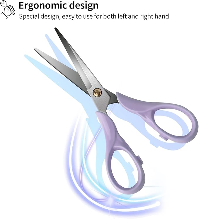 Gold Scissors, Stainless Steel Blade with Acrylic Handle, All Purpose Scissor for Office, School, Home, Fabric Shears, Tijeras (6.3" Purple)