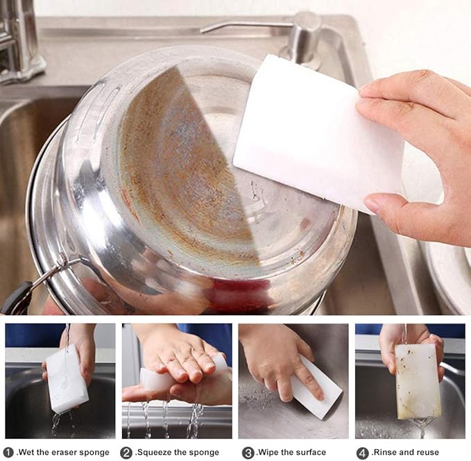 SmilePowo 10 Pack Magic Cleaning Sponges Eraser,Multi-Functional Premium Melamine Sponge Foam Cleaning Pads,Dish,Household Cleaning Sponge for Kitchen,Furniture,Bathroom(3.93x2.75x1.18in)