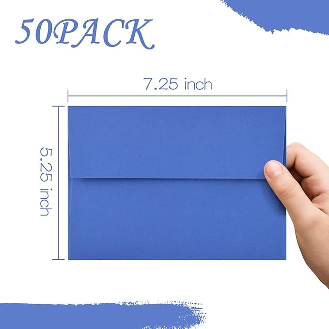 50 Pack 5x7 Envelopes for Invitations,5.25x7.25 inches,A7 Envelope Blue Self Seal,Printable Envelopes for Wedding,Invitation,Baby Shower,5x7 Cards