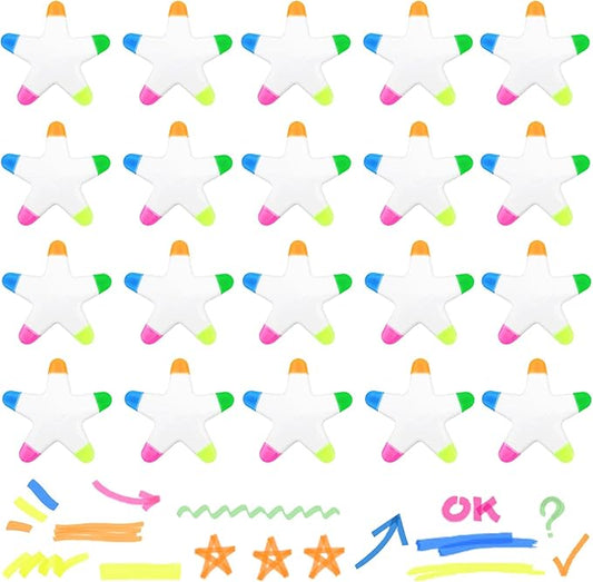 20 PCS Star Highlighters Bulk 5-in-1 Colorful Watercolor Highlighter Pens Assorted Colors Creative Star Shape Fluorescent Pens for School Office Travel Aesthetic Stationery Supplies