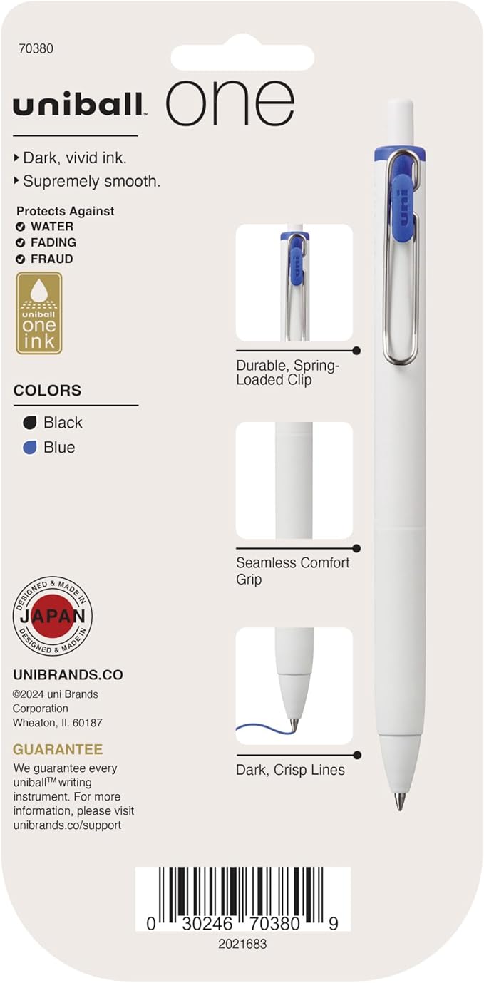 uniball uni one Retractable Gel Pens, Medium Point, 0.7mm, Black/Blue Ink, 5/Pack (70380)