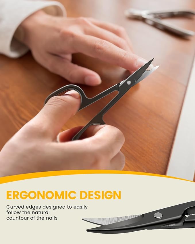 BEZOX Curved Nail Scissors – Fingernail Scissor for Women, Toenail Scissors for Thick Nails – Ergonomic Small Manicure Tool, Ultra-Sharp Nail Grooming Tool for Men - Black