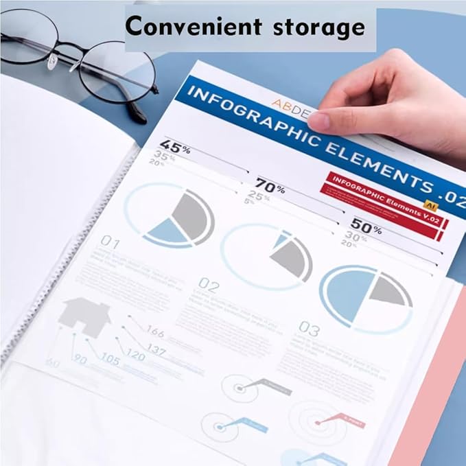 File Folder - 100 Pockets, Durable A4 Letter Size Organizer, Water-Resistant Plastic Dividers, Home/Office/School Document Holder (Blue)