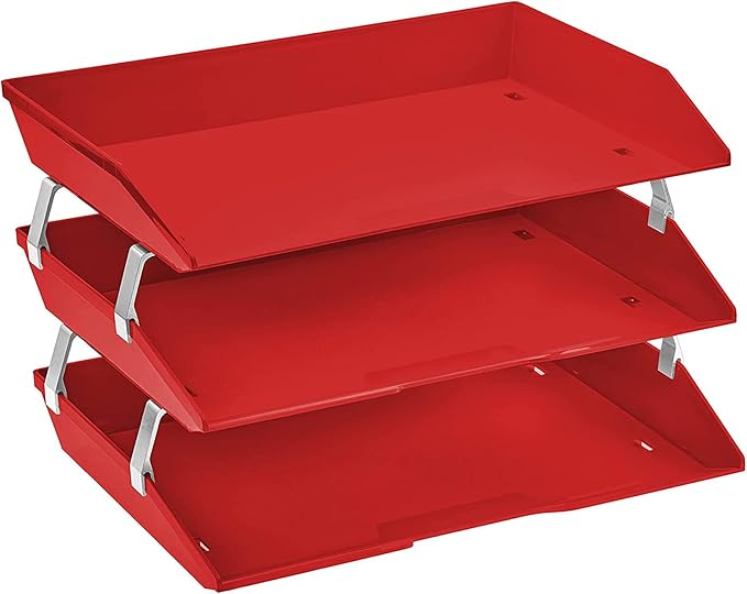 Acrimet Facility 3 Tier Letter Tray, Side Load, Letter Size/A4, Desktop File Organizer, Plastic (Solid Red Color)