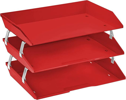 Acrimet Facility 3 Tier Letter Tray, Side Load, Letter Size/A4, Desktop File Organizer, Plastic (Solid Red Color)