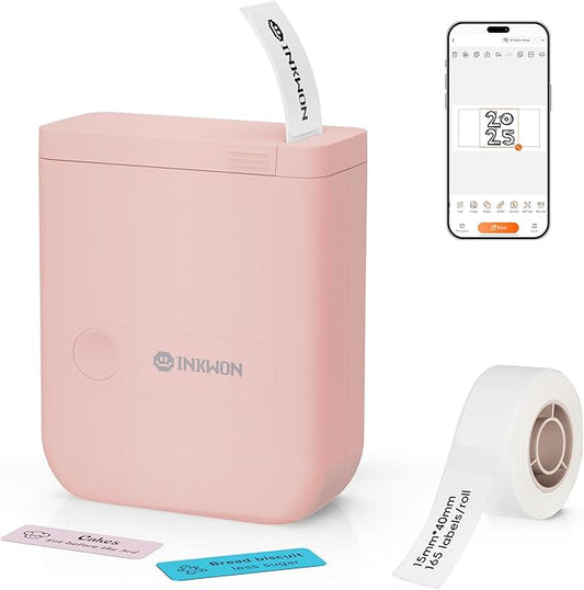 D110 Label Maker Machine with Tape, Bluetooth Mini Label Maker with Various Templates, Wireless Portable Small Label Printer for Home, Office, Schoo, Pink