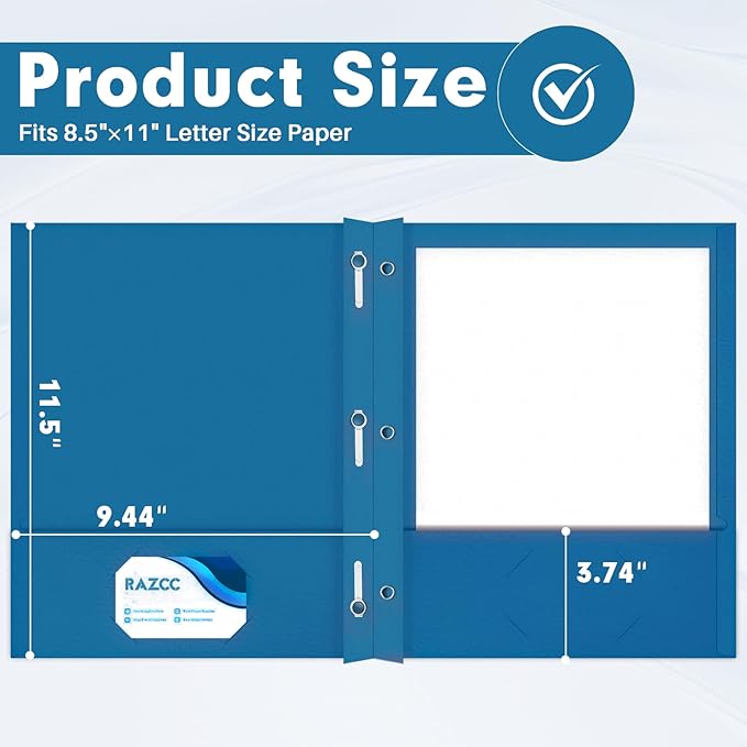 Two Pocket Folders, RAZCC 75 Pack Two Pocket Folders with Prongs, 3 Prong Folders Fit Letter Size Paper, Pocket File Folders for School Office Home Business, Dark Blue