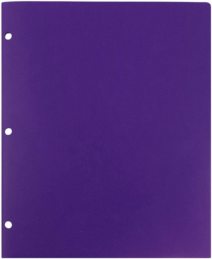 JAM PAPER Heavy Duty Plastic 3 Hole Punch Pocket Folders - Extra Tough School Folders - Purple - 6/Pack