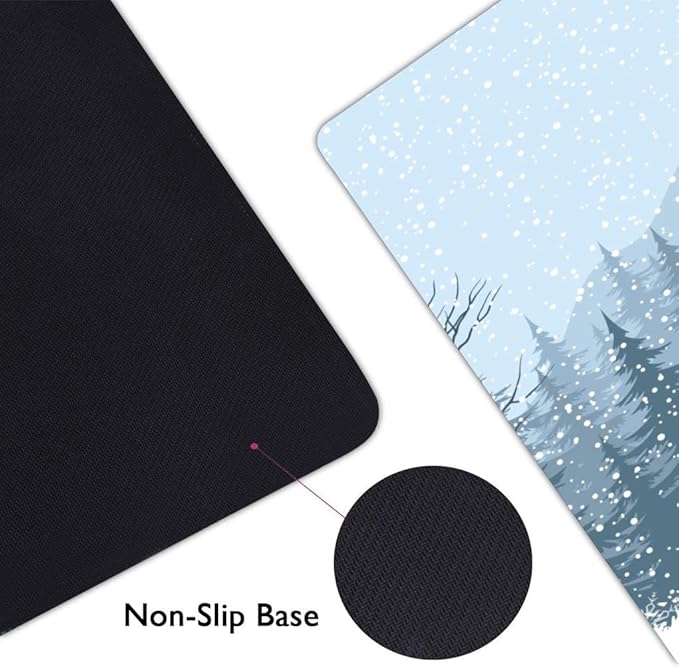 Extended Gaming Mouse Pad (31.5x11.8 in), Large Non-Slip Rubber Base Mousepad,Keyboard Mouse Mat Desk Pad for Work, Game, Office, Home -Winter Mountain Landscape with Snow Trees, Bo-M-012