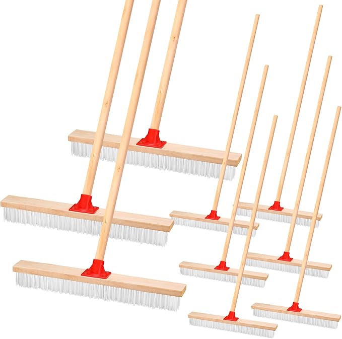 Yiyiring 6 Pack 18 Inches Push Broom Outdoor Heavy Duty Multi-Surface Garden Brush Broom with 47" Long Handle Floor Scrub Brush for Deck Driveway Patio Garage Yard Concrete Floor Cleaning