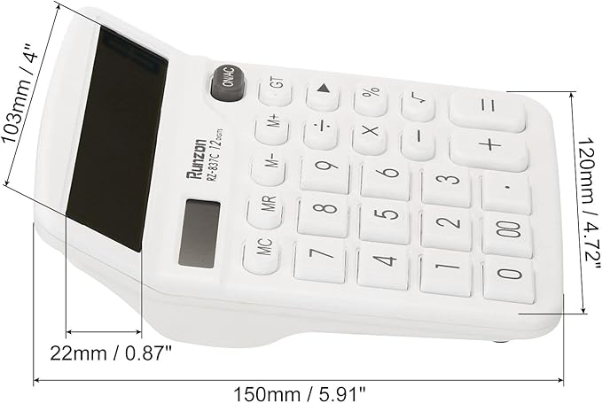 PATIKIL Desk Calculator, 12 Digits Large LCD Display Electronic Calculator Solar Battery Dual Power for Home Office Desktop, White