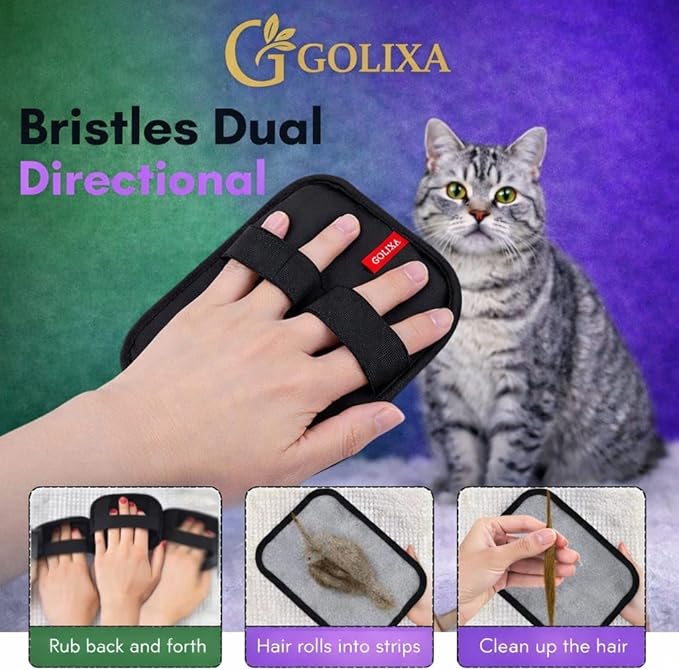 GOLIXA 4+1 Pack Pet Hair Remover Glove for Cats and Dogs, 4 Designs Electrostatic Pet Hair Removal Gloves Brush for Pets Hair, Best Animal Reusable Cats & Dogs Grooming Gloves for Hair Removal