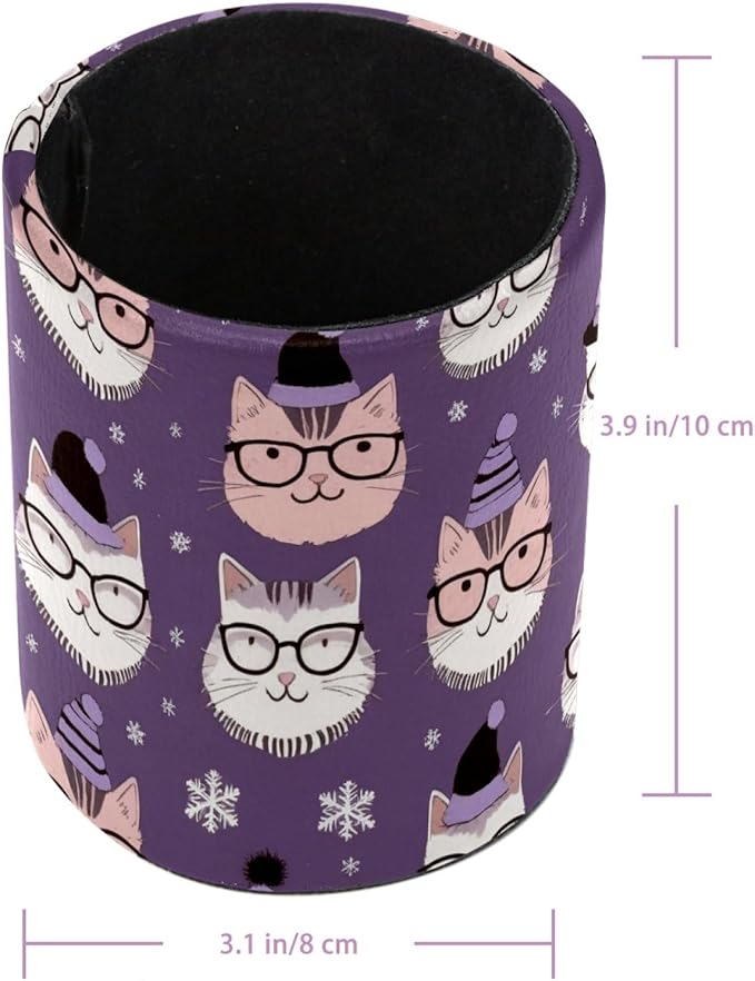 Leather Pen Holder for Desk Cute Cats Pencil Cup Desktop Organizer Makeup Brush Holders Office Supplies for Home, Kids & School