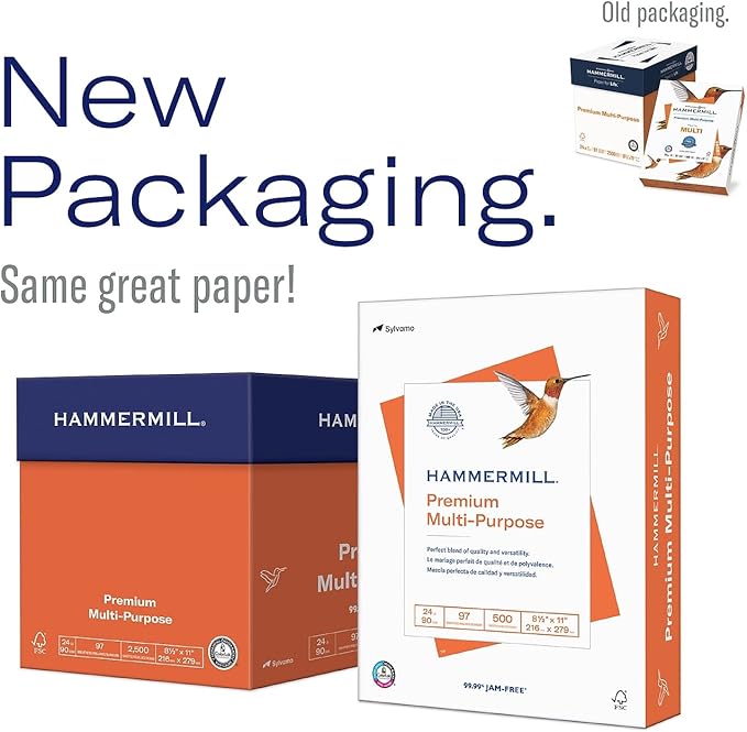 Hammermill Printer Paper, Premium Multipurpose Paper 20 lb, 8.5 x 11 - 5 Ream (2,500 Sheets) - 97 Bright, Made in the USA