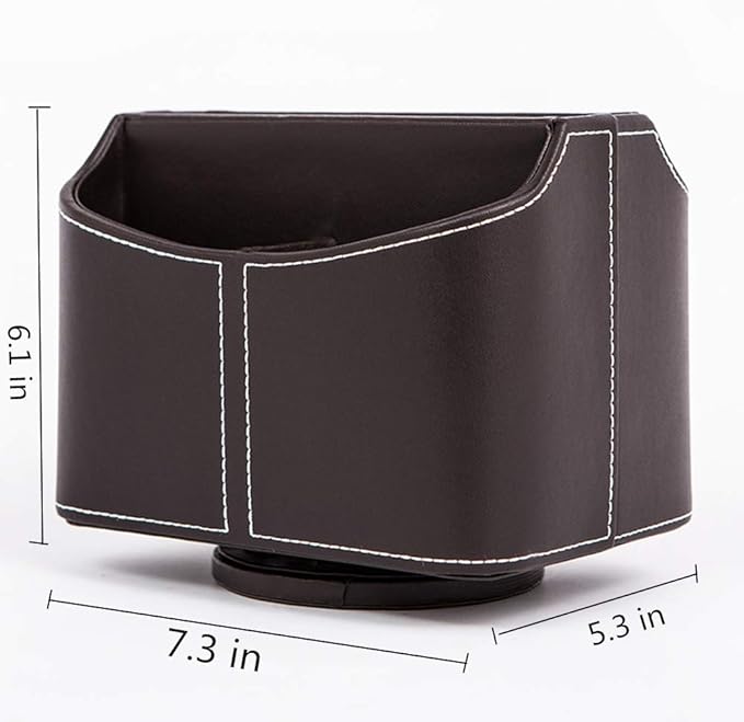 PU Leather Remote Control Holder 360 Degree Spinning Desk Organizer Storage Box for Remote Caddy,TV Guide, Mail, Electronics, Pen,Stationery and Media Storage (Brown)