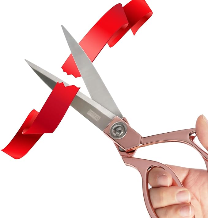 Heavy Duty Sharp Scissors 10.5" - Stainless Steel Rose Gold Fabric Scissors for Ribbon, Sewing, Paper, Leather Cutting - All-Purpose