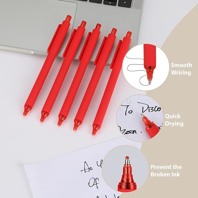 WY WENYUAN Pens Bulk, 30-Pack Red Ballpoint Pens (1.0mm Medium Point) - Smooth Writing No-Smear Click-Type Bulk Pens for School,Corporate,Journals