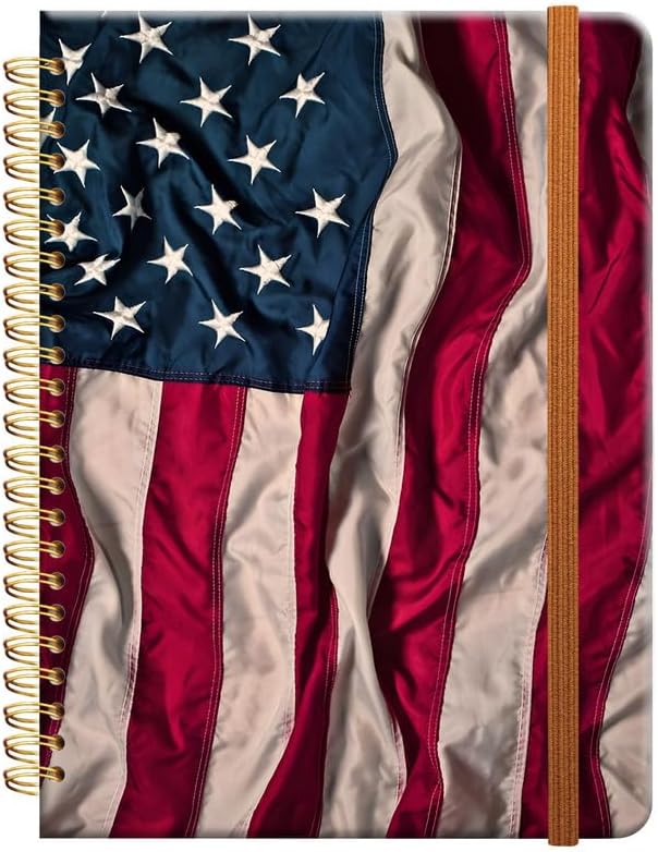 Ruled Spiral Writing Notebook,A5 Hardcover Lined College Journal for Women Girl,Strong Twin-Wire Binding with Premium Paper,8.4" X 6",Perfect for School,Office(Old American Flag)