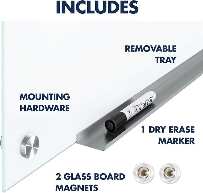 Quartet Magnetic Glass Dry Erase White Board, 36" x 24" Whiteboard, Frameless, Brilliance White High Contrast White Glass (G23624W)