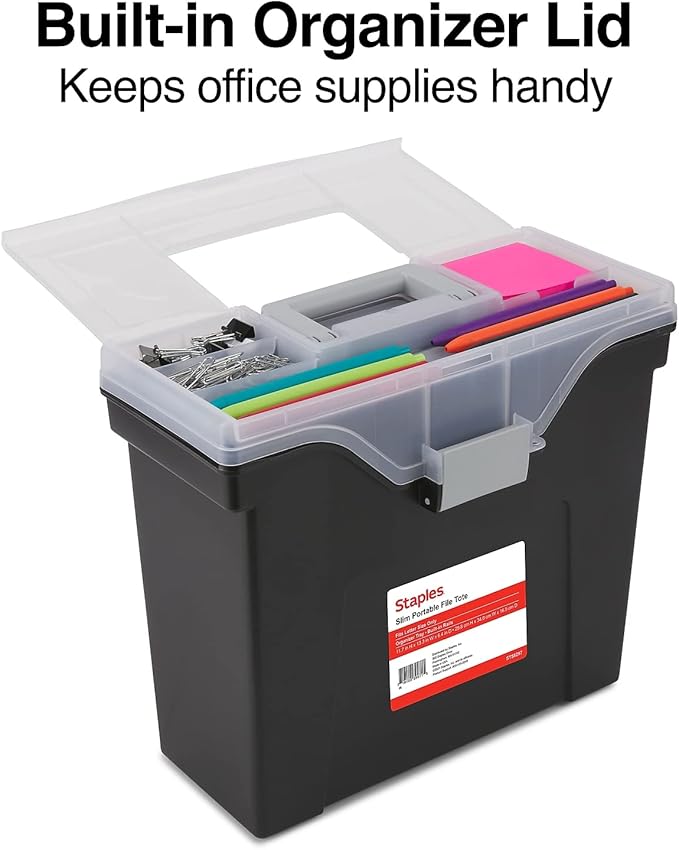 STAPLES Slim Portable File Tote, Letter Size, Black