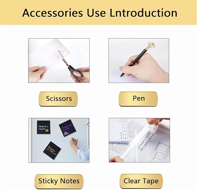 Office Supplies,Desk Accessories,Tape Holder,Stapler,Scissor,Staple Remover,Box of Binder Clips,Staples,Ballpoint Pen,Sticky Notes,Clear Tape,Ruler,Office Supplies Set(Black)