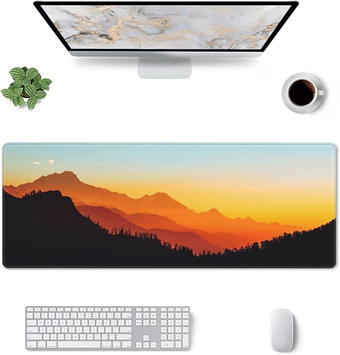 Sunset Mountain View Large Mouse Pad, Gaming Desk Mat, XL Keyboard Desk Pad Mat for Desktop, 31.5"x11.8" Non-Slip Base Big Mousepad with Stitched Edges