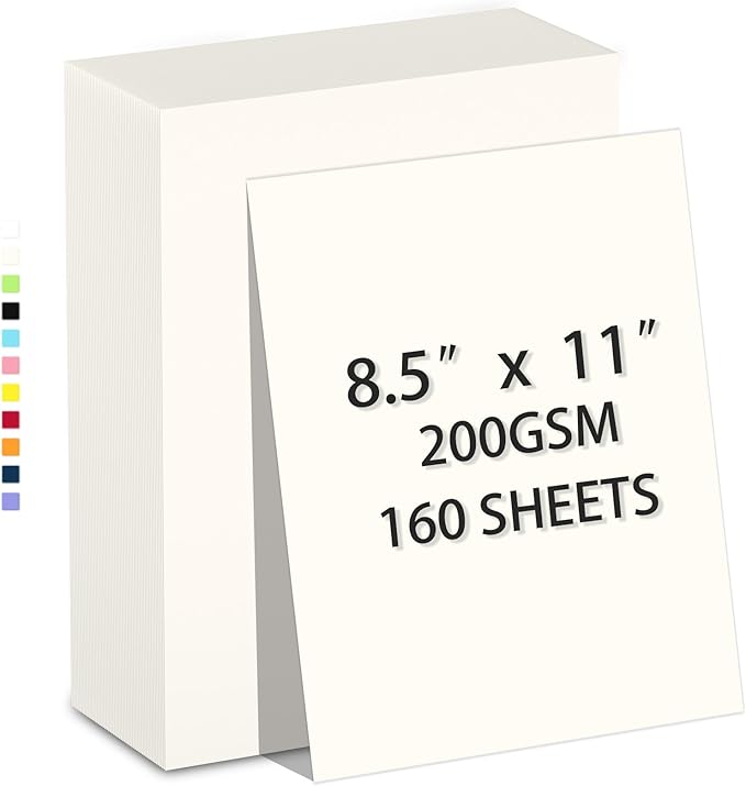 160 Sheets Cardstock Paper 8.5 x 11 Heavyweight Weight 200gsm Off-white Card Stock Paper Printing, Crafts, Invitations Smooth Printer Cardstock Paper Bulk Construction Paper DIY & Professional Use