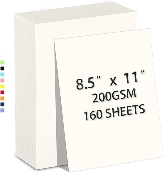 160 Sheets Cardstock Paper 8.5 x 11 Heavyweight Weight 200gsm Off-white Card Stock Paper Printing, Crafts, Invitations Smooth Printer Cardstock Paper Bulk Construction Paper DIY & Professional Use