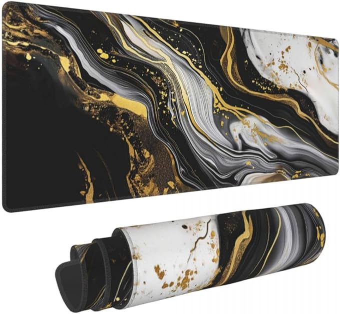 Desk Pad,Office Desk Mat 31.5"×11.8" Large Gaming Mouse Pad,Durable Extended Computer Mouse Pad,Waterproof Thick Big Mouse Pads with Non-Slip Rubber Base Office Home Black Gold Marble 1