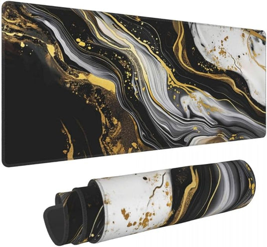 Desk Pad,Office Desk Mat 31.5"×11.8" Large Gaming Mouse Pad,Durable Extended Computer Mouse Pad,Waterproof Thick Big Mouse Pads with Non-Slip Rubber Base Office Home Black Gold Marble 1