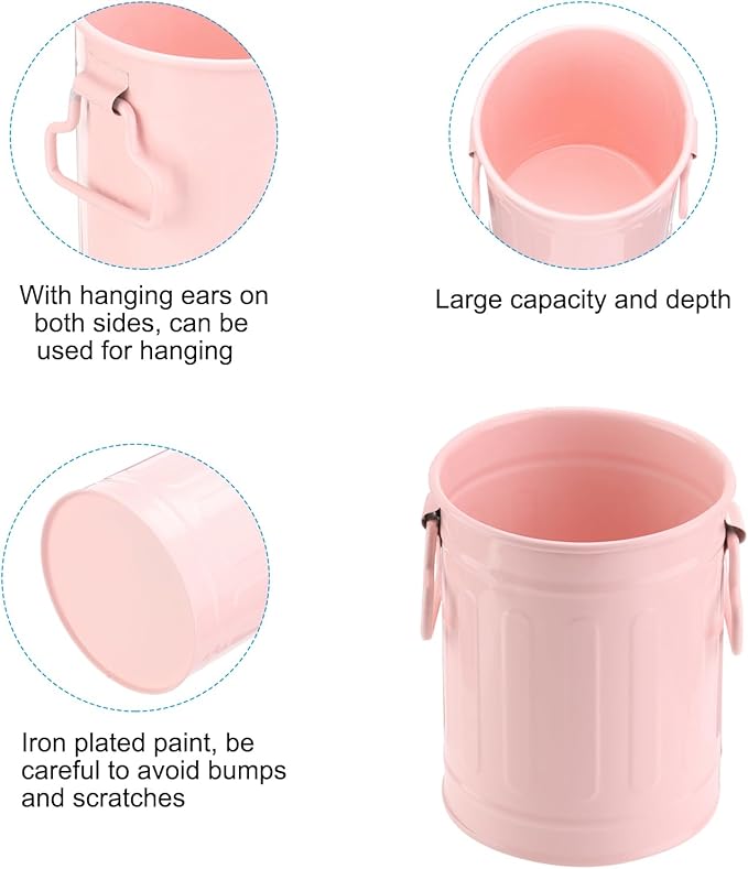 PATIKIL Barrel Pencil Holder, Metal Pen Holder for Desk Pencil Holders Cup Organizer with Handles Makeup Brush Holder Stationery Storage, Pink