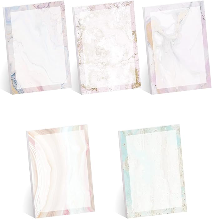 Marble Quartz Sticky Note Pads / 4" x 6" Repositionable Subtle Pastel Sticky Notes / 5 Elegant Designs / 50 Sheets Per Pad Set of 5 / Made in USA