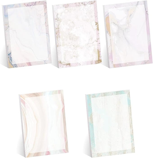 Marble Quartz Sticky Note Pads / 4" x 6" Repositionable Subtle Pastel Sticky Notes / 5 Elegant Designs / 50 Sheets Per Pad Set of 5 / Made in USA