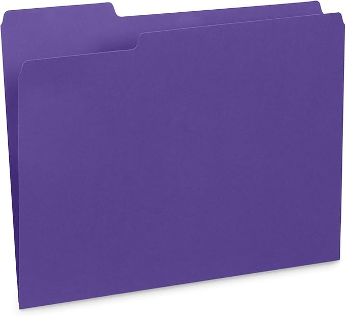 Blue Summit Supplies Purple File Folders, Letter Size, 1/3 Cut Tab, Purple Color, Great Folder for Organizing and Easy File Storage, 100 Per Box