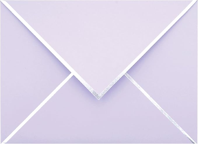 A7 Envelopes - V Flap Foil Border Luxury Mailing Envelopes for 5" x 7" Cards - for Wedding, Invitations, Baby Shower, Photos, Graduation, Birthday, Bridal Shower - 5.25" x 7.25" (Lavendar, 50 Pack)