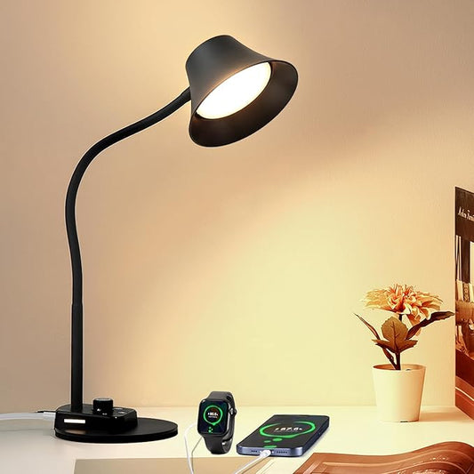 BOHON LED Desk Lamp for Home Office, Fully Dimmable Bedside Lamps with USB A and C Charging Port, 5 Colors Reading Lamp with Night Light, Auto Timer, Table Lamp for College Dorm Room