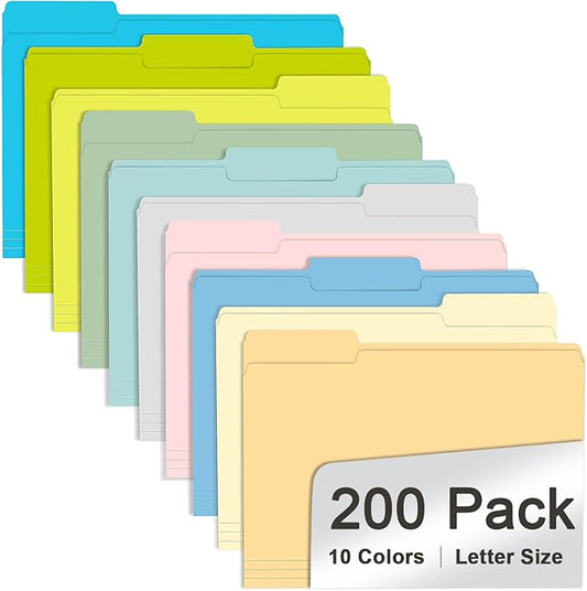 File Folder, RAZCC 200 Pack Colored File Folders, 1/3 Cut Tab File Folder Letter Size, Filing Folders with Tabs for Office School Business Use, Assorted 10 Colors