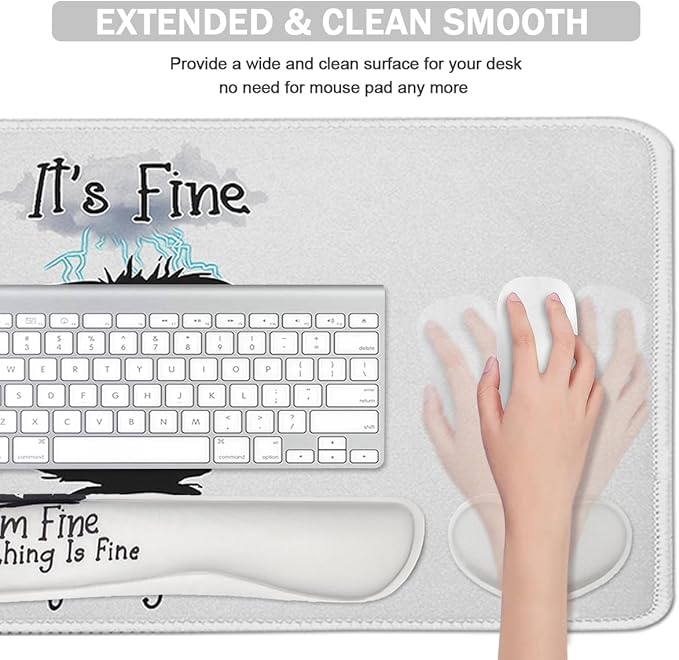 Large Mouse Pad Set, Cute Extended Mouse Pad+Keyboard Wrist Rest Support Desk Pad Memory Foam Ergonomic Easy Typing - It's Fine
