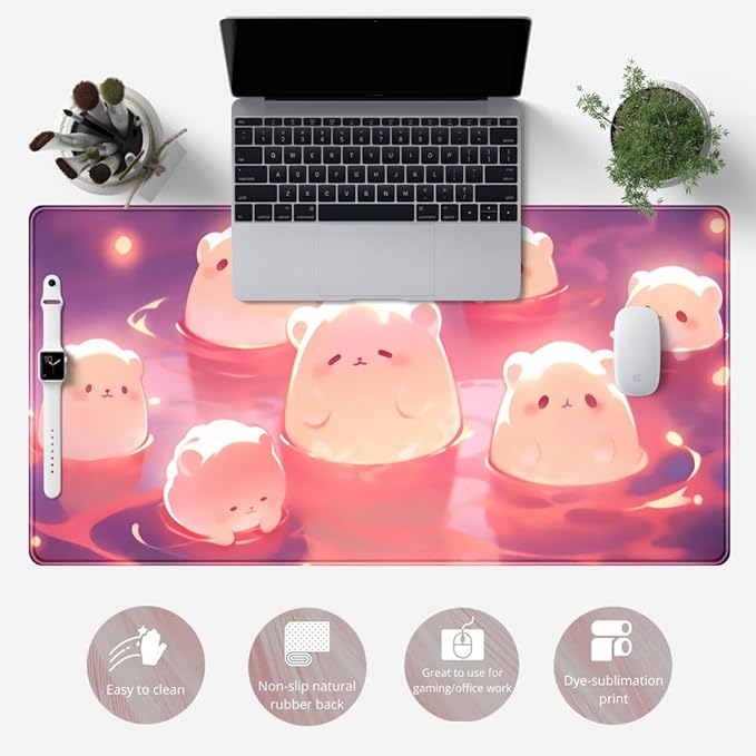 Kawaii Pastel Pink Desk Mat Cute Cat Large Mouse Pad Desk Pad Large Mouse and Keyboard Pad, Kawaii Cat Lover Gifts Mouse Mat XXL Desk Protector Mat, Computer for Desktop Cute Desk Decor 31.5" x 15.7"