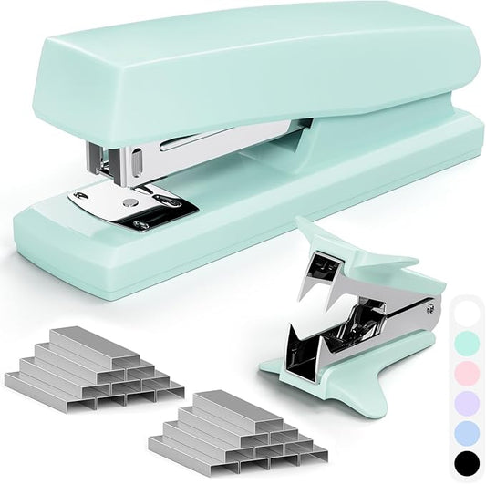 Green Office Stapler, 25 Sheet Capacity with 2000 Staples and Staple Remover, Desktop Stapler,Green Office Supplies for Students and Office Clerks