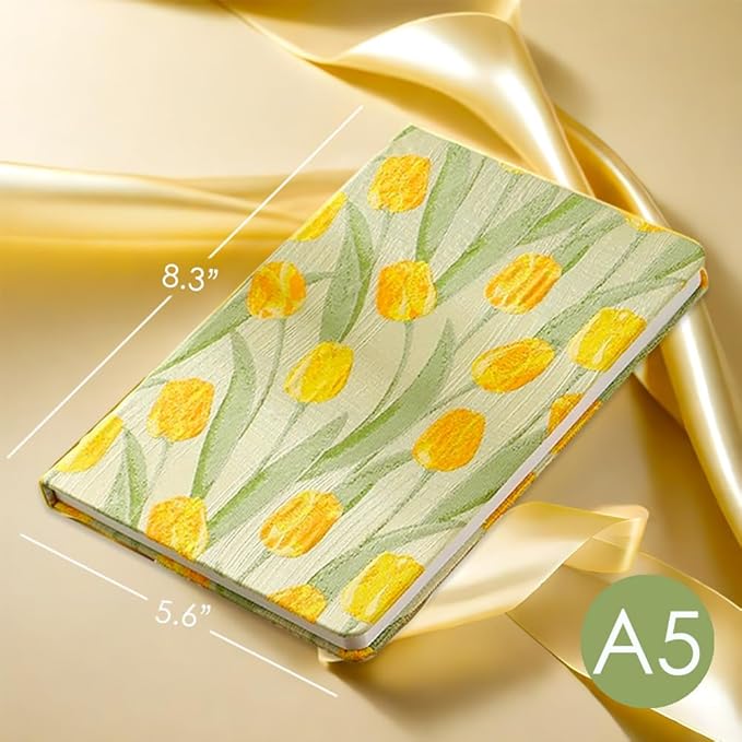 Tulip Gifts, Floral Journal, Cute Notebook, Embroidered Flower Cover, A5, Lined Journal, Wide Ruled, Hardcover Journal, Lay Flat, Journal for Women, Pretty Journal, Garden Journal, Tulips