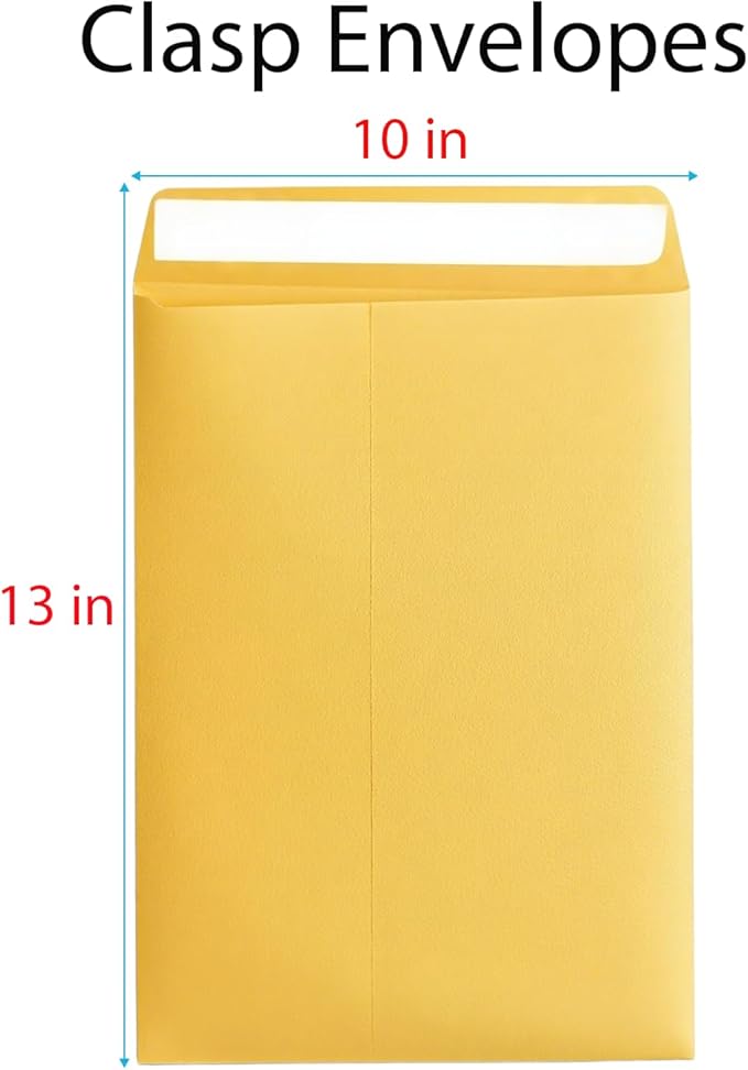 10x13 manila envelopes, Catalog Envelopes - 28lb Brown Kraft Paper with Self-Seal Closure | Ideal for Mailing Flat Letter-Size Documents & Photos (Yellow, 100PCS)